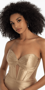 Sateen Pleated Strapless Trumpet Dress with Heat Stones Image 2