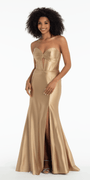 Sateen Pleated Strapless Trumpet Dress with Heat Stones Image 1