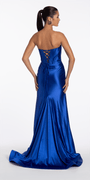 Camille La Vie Sateen Pleated Strapless Trumpet Dress with Heat Stones