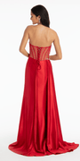 Rhinestone Satin Mock Two Piece Corset Column Dress with Side Train Image 3