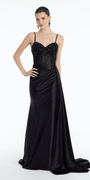 black/size/4/missy/Camille La Vie/Embellished Sweetheart Corset Column Dress with Side Drape/front alt