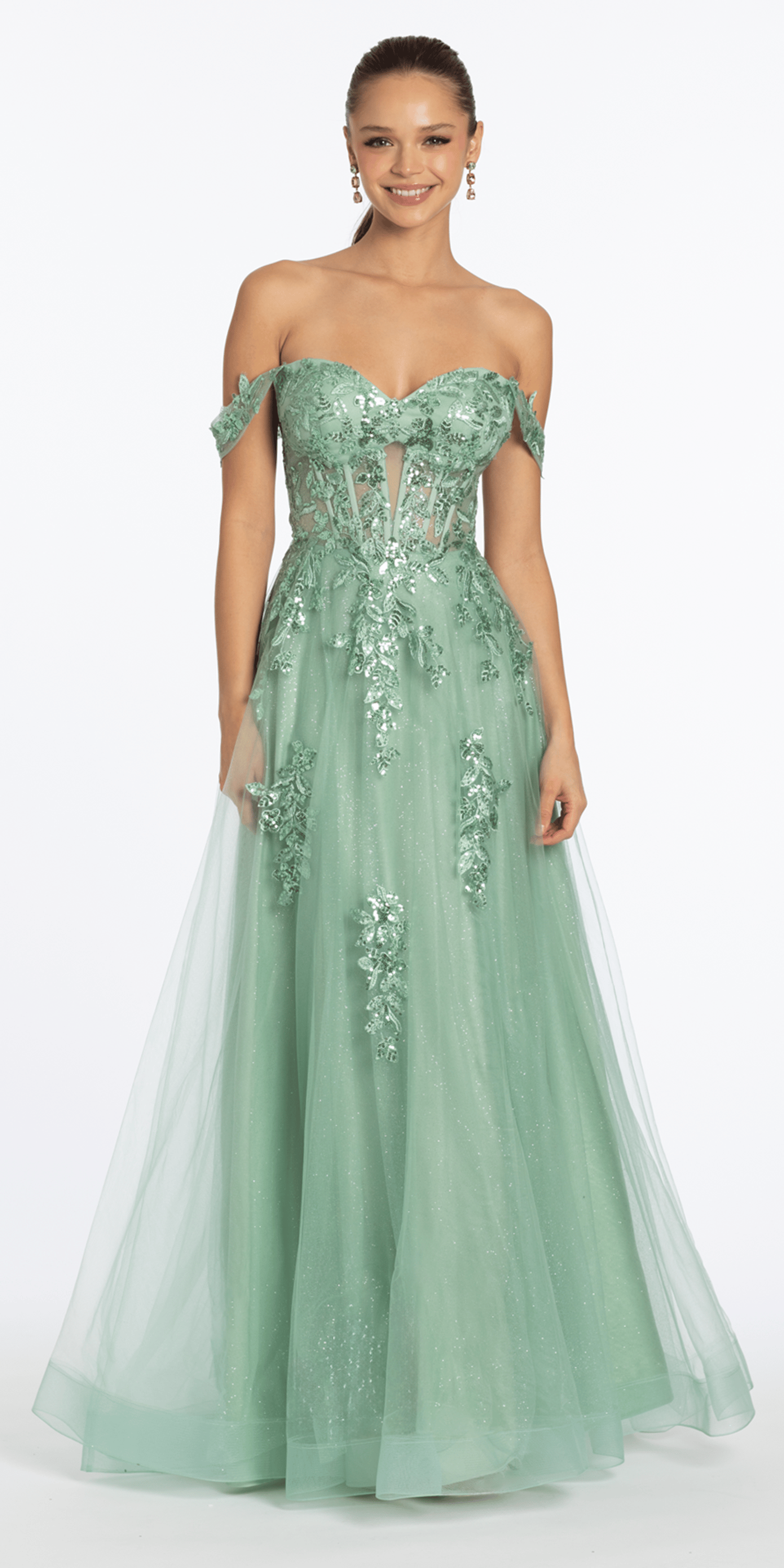 prom dress light green Beaded Dresses Watteau Train Evening 22143 Captivate hearts in the stunning GLS by Gloria GL3202 evening gown Long Formal A Line Slit