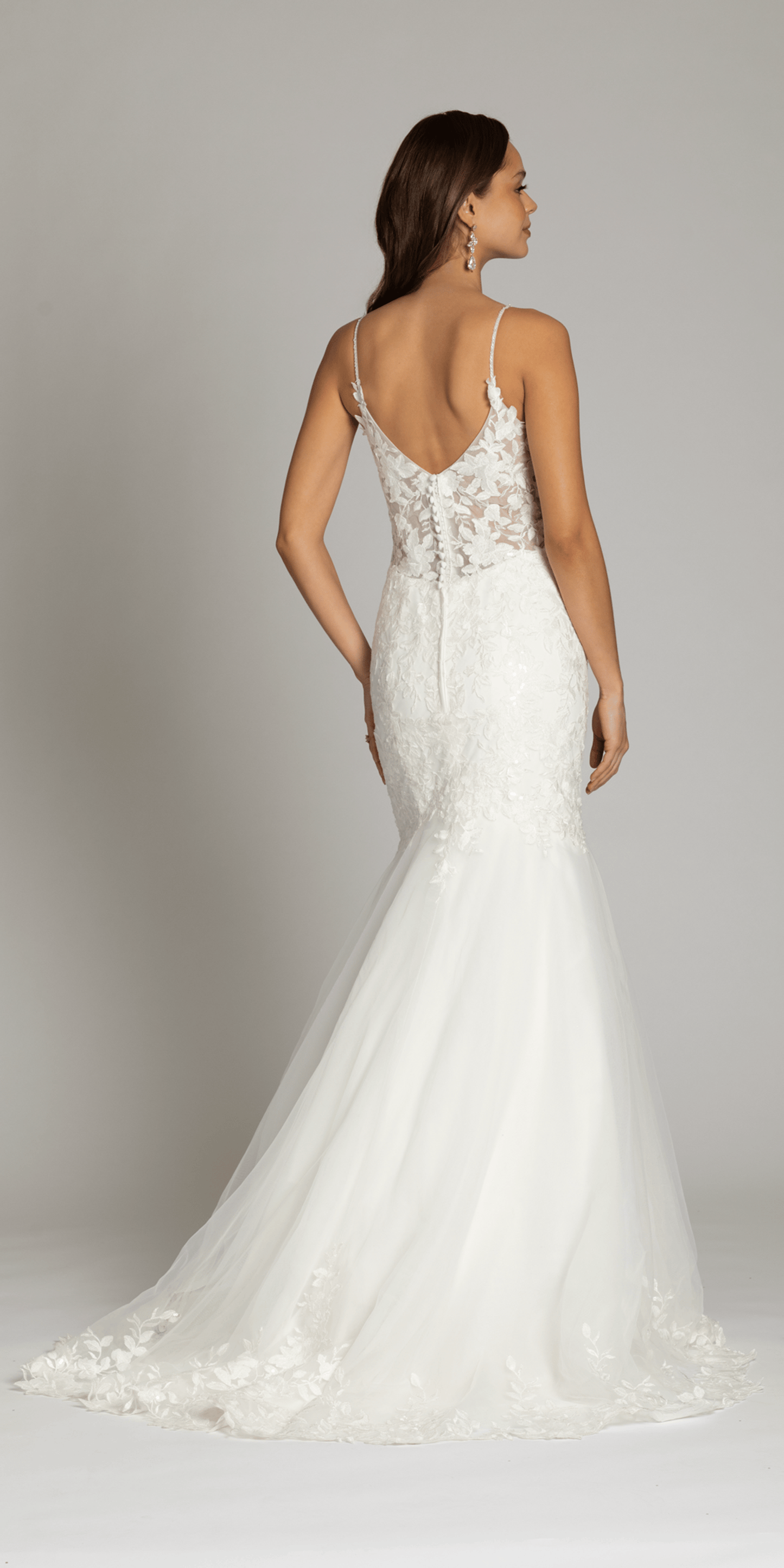 Sweetheart Plunge Tulle Mermaid Dress with Embroidered Border Hem. - Camille La Vie