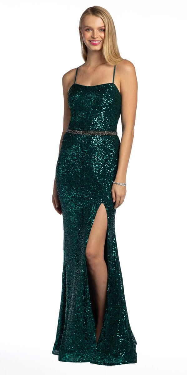 emerald/size/6/missy/Camille La Vie/Lace Up Back Beaded Sheath Dress/front 1