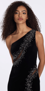 Camille La Vie One Shoulder Velvet Rhinestone Column Dress with Cut Outs