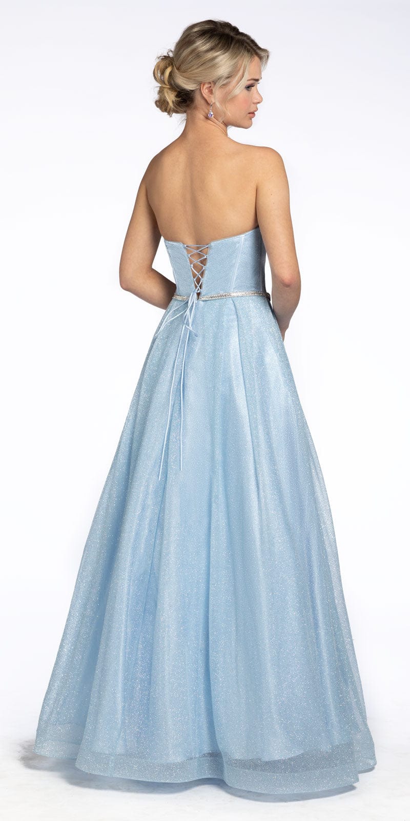 light-blue/size 4/missy/Camille La Vie /Glitter Corset Ballgown with Crystal Waistband/back