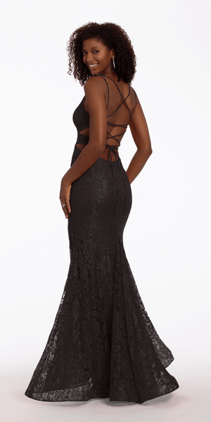 Glitter Lace Plunging Trumpet Dress Image 6