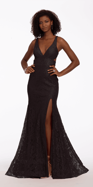 Glitter Lace Plunging Trumpet Dress Image 5