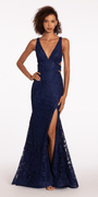 Glitter Lace Plunging Trumpet Dress Image 1