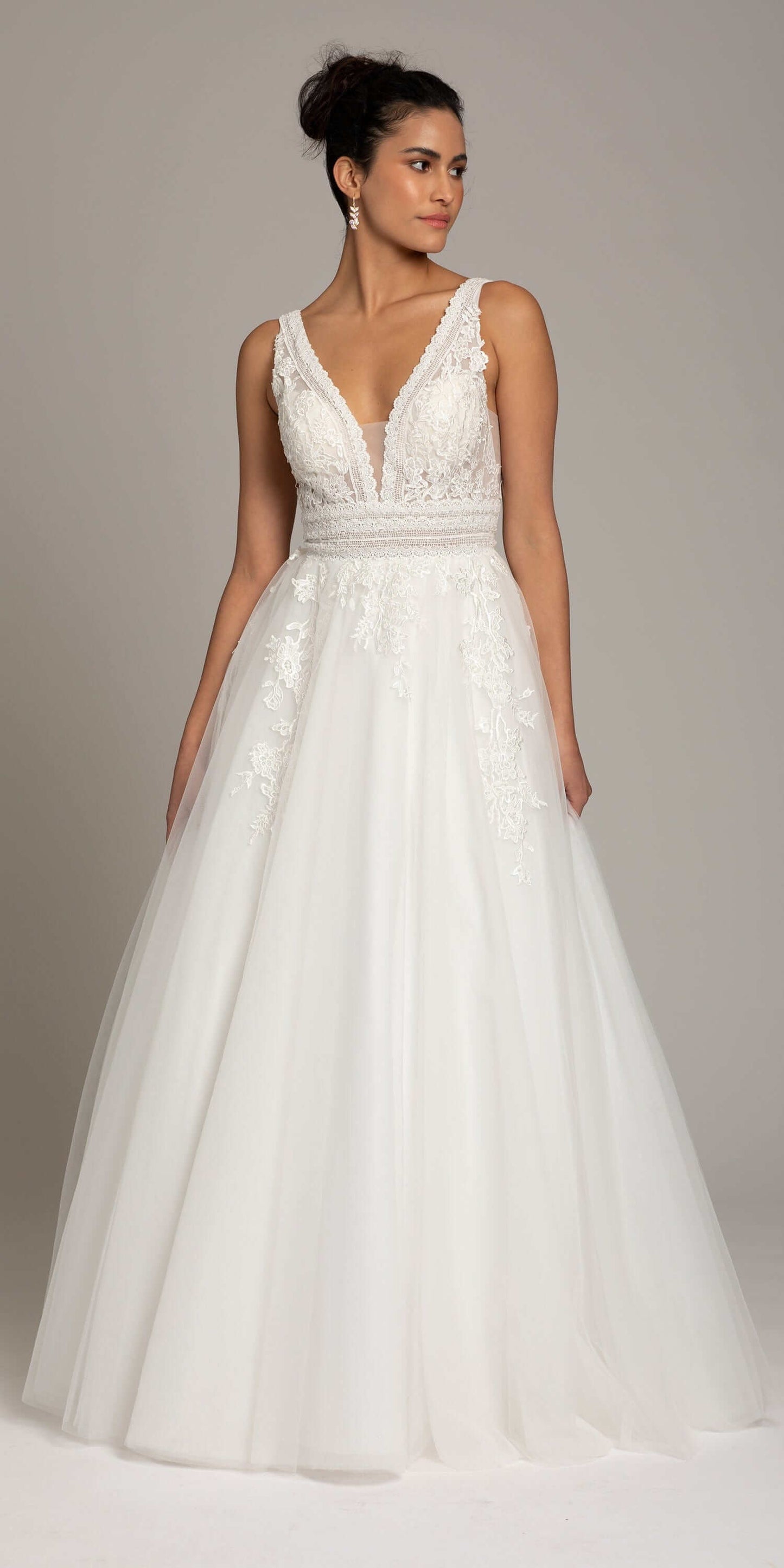 ivory/ Size 2/ missy/ Camille La Vie /Plunging Crochet Lace V Back Ballgown/front 1