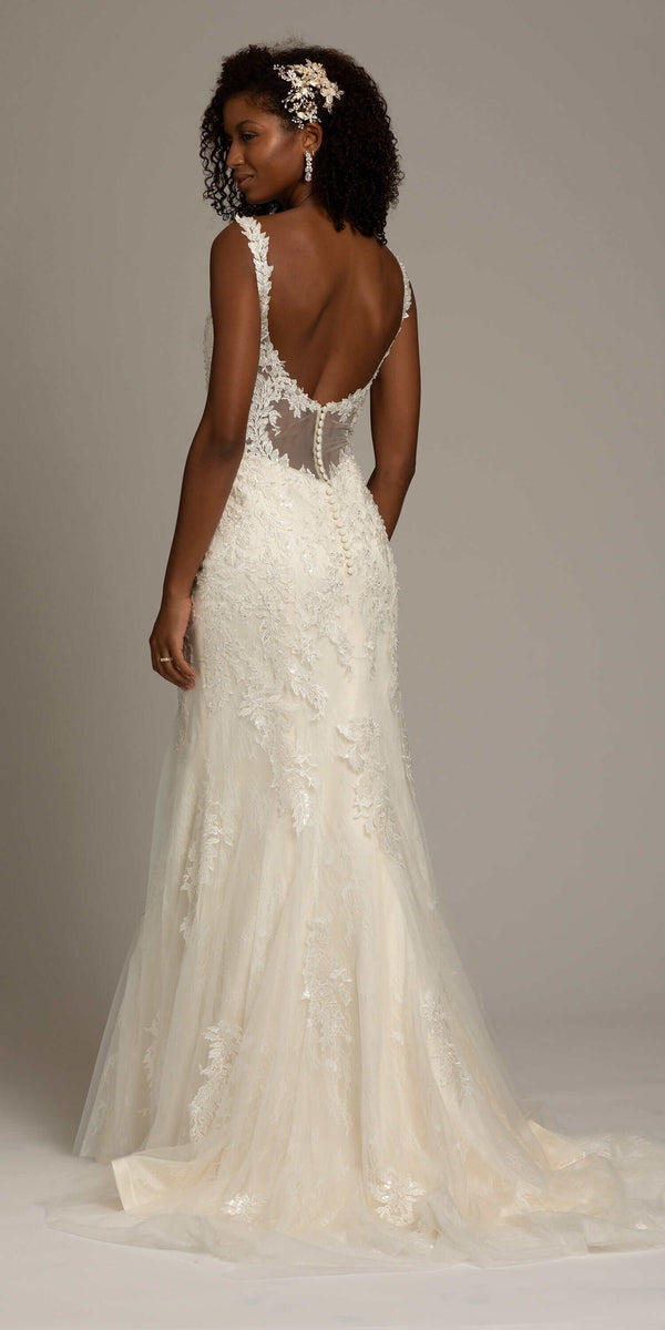 Illusion Scoop Back Embroidered Mermaid Dress - missy / 18 / ivory-nude Illusion Scoop Back Embroidered Mermaid Dress - missy / 18 / ivory-nude
