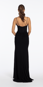 Camille La Vie Mesh Drape Neck Corset Column Dress with Heat Set Stones
