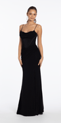 Camille La Vie Mesh Drape Neck Corset Column Dress with Heat Set Stones missy / 0 / black