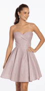 Camille La Vie Strapless Shimmer Cris Cross Corset Fit and Flare Dress