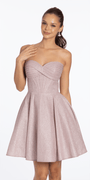 Camille La Vie Strapless Shimmer Cris Cross Corset Fit and Flare Dress missy / 0 / rose
