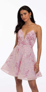 Embroidered Floral Sequin Mesh Fit and Flare Dress Image 5