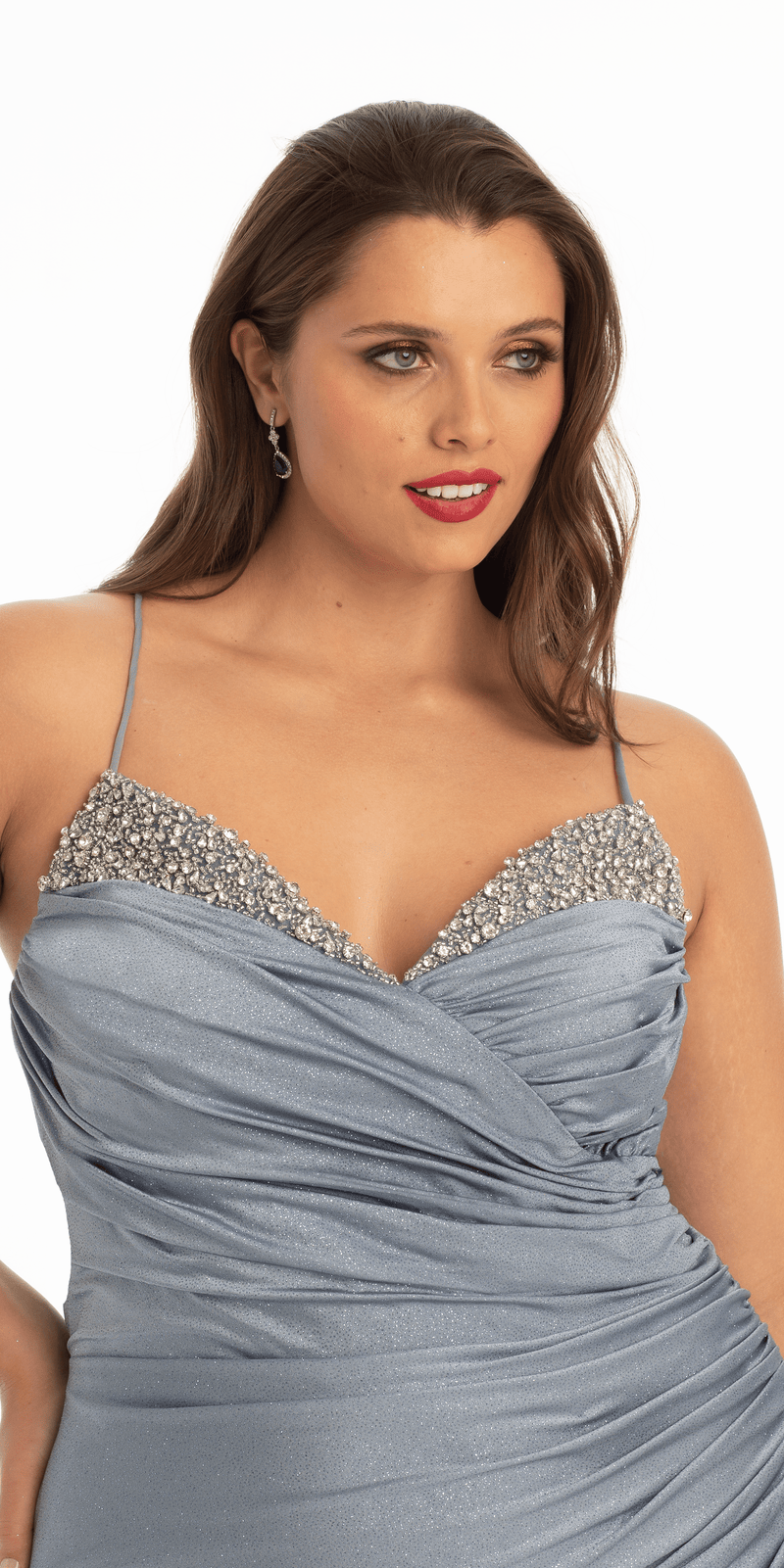 Glitter Sweetheart Lace Up Back Dress with Side Ruching Image 2