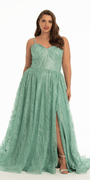Glitter Sweetheart Corset A Line Dress with Side Slit Image 7