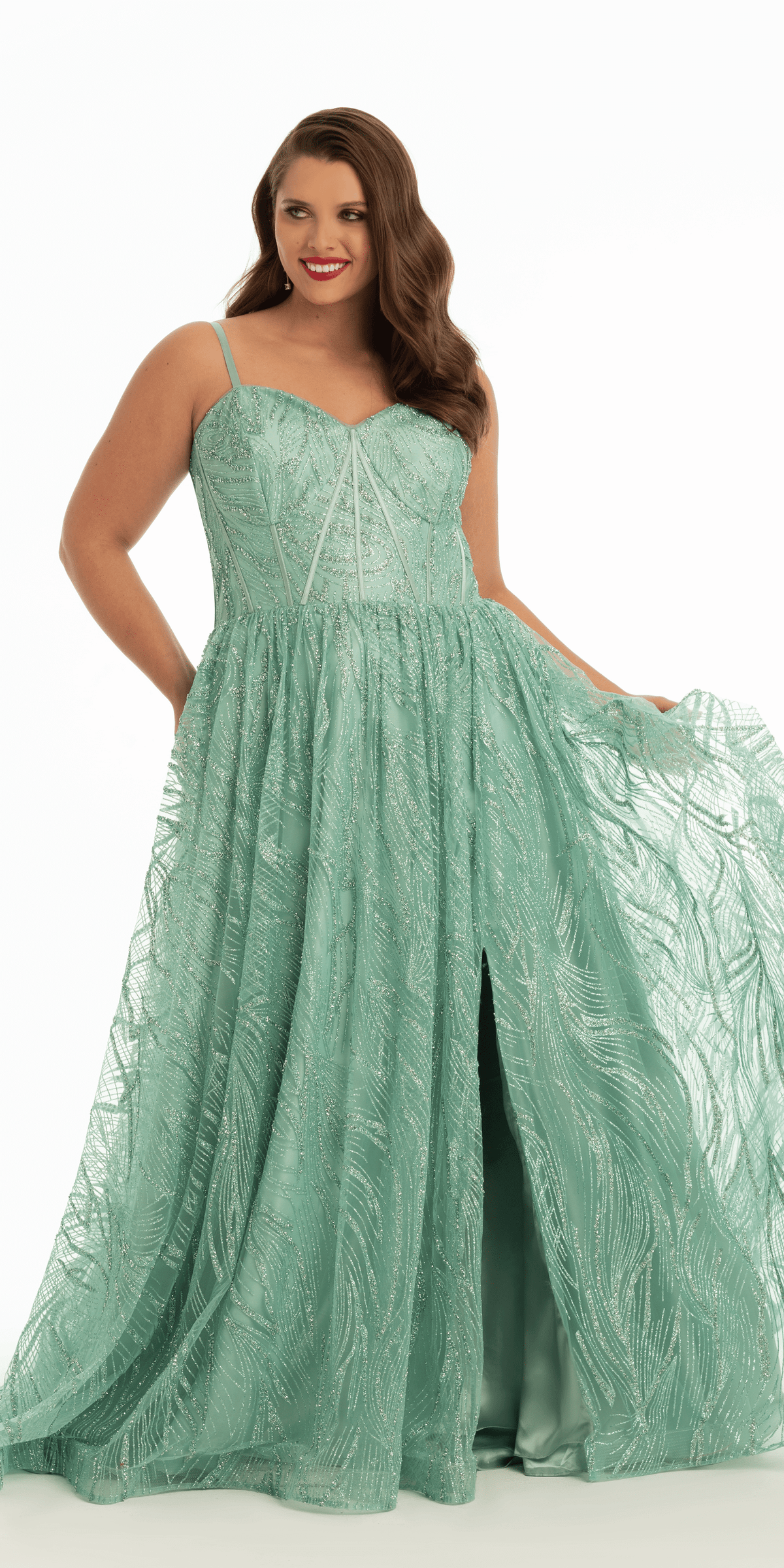 Glitter Sweetheart Corset A Line Dress with Side Slit petite / 4 / sage Glitter Sweetheart Corset A Line Dress with Side Slit petite / 4 / sage