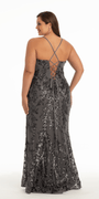 Strappy Lace Up Back Mesh Sequin Trumpet Dress with Leaf Detail Image 7