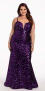 Plunging Sequin Mermaid Dress with Sweep Train Image 3