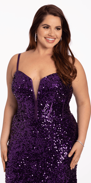 Plunging Sequin Mermaid Dress with Sweep Train Image 4