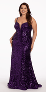 Plunging Sequin Mermaid Dress with Sweep Train Image 1