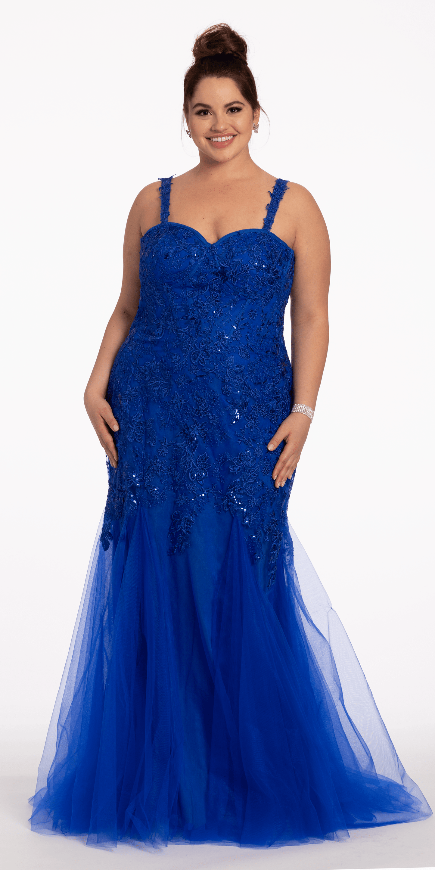 Camille La Vie Sweetheart Mesh Corset Mermaid Dress plus / 14 / royal-blue