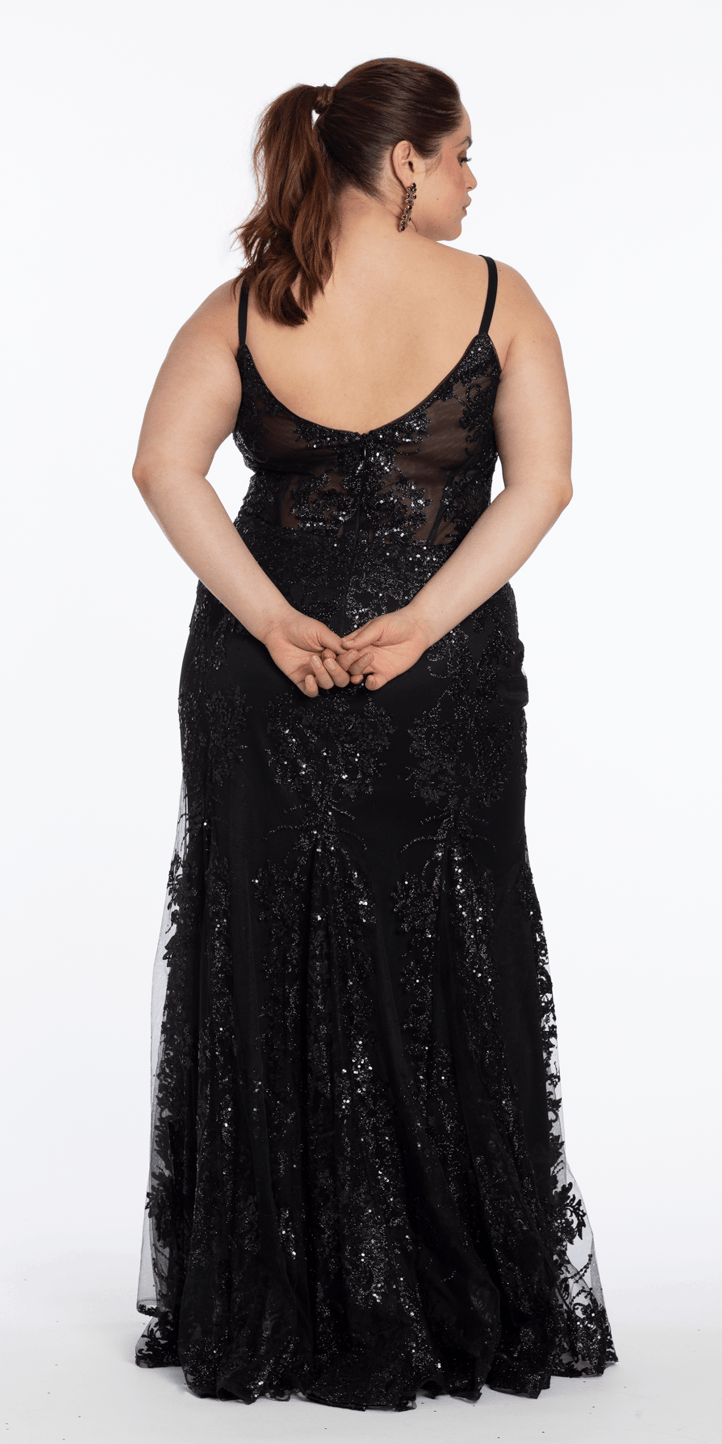 Camille La Vie Sweetheart Glitter Corset V Back Mermaid Dress