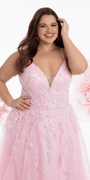 Sweetheart Plunging Mesh Corset Ballgown with Embellished Appliques Image 7