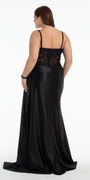 black/size/14/plus/Camille La Vie/Embellished Sweetheart Corset Column Dress with Side Drape/back