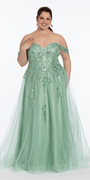 Sequin Embroidered Off the Shoulder Tulle Corset Ballgown - Camille La Vie