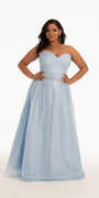 light-blue/size/14/plus/Camille La Vie/Glitter Corset Ballgown with Crystal Waistband/front
