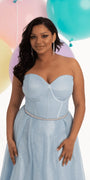 light-blue/size/14/plus/Camille La Vie/Glitter Corset Ballgown with Crystal Waistband/front alt