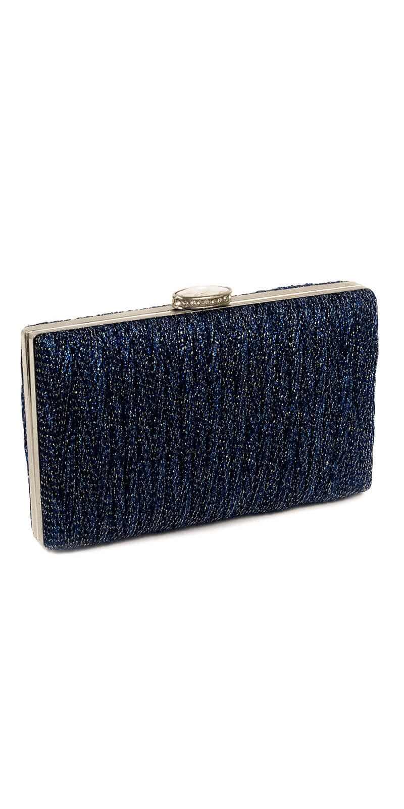 royal-blue/size/OS/Camille La Vie/Glitter Pleated Texture Handbag with Rhinestone Top Closure/front