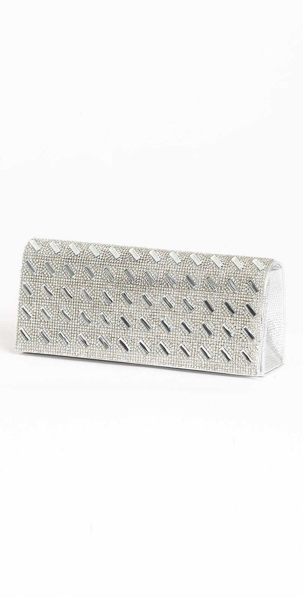silver/no size/Camille La Vie/Embossed Baguette Rhinestone Full Flap Handbag /front