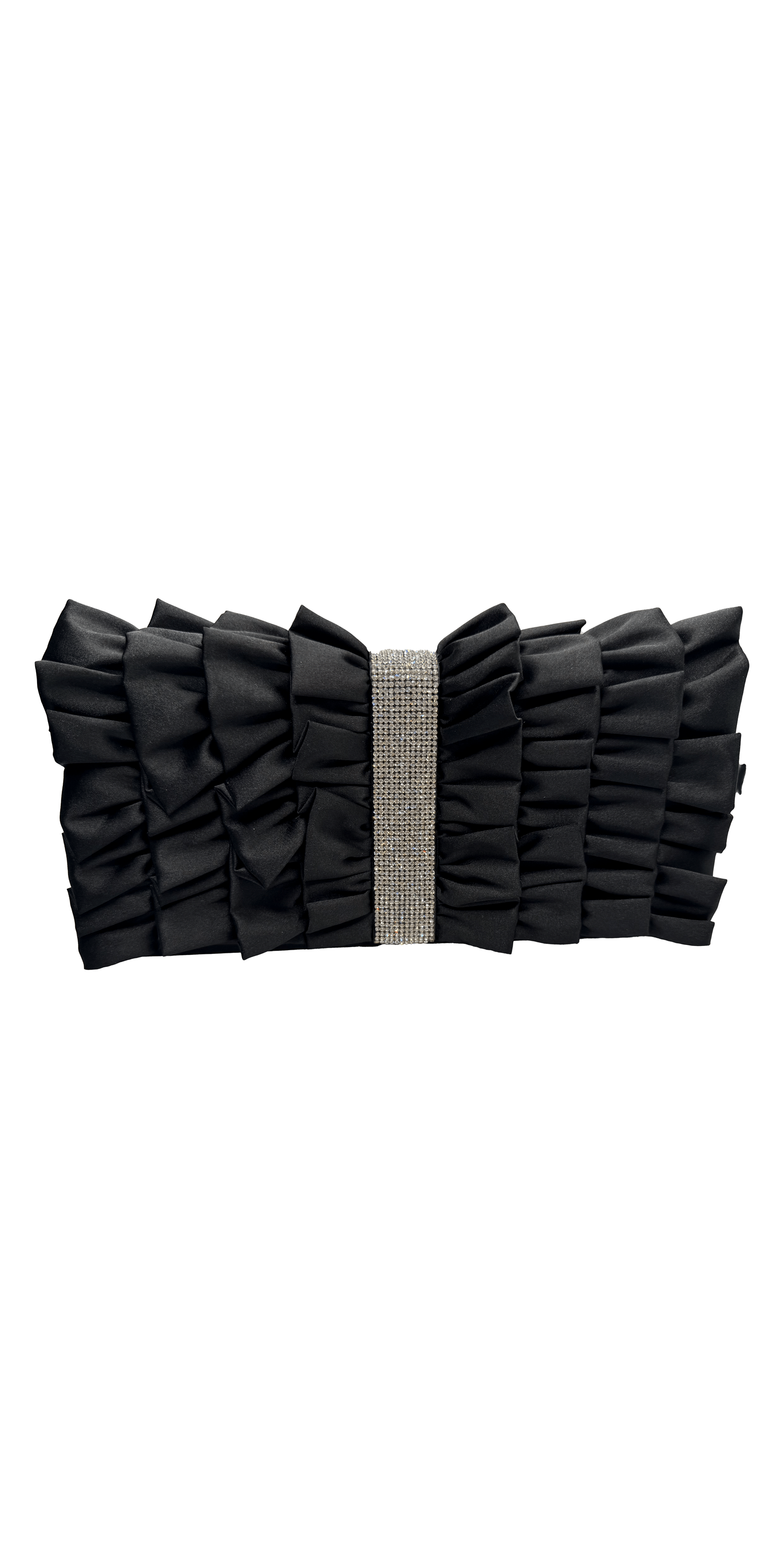 Satin Ruffle Full Flap Handbag with Rhinestone Detail