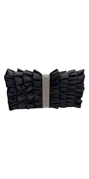 Satin Ruffle Full Flap Handbag with Rhinestone Detail Image 1