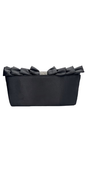 Satin Ruffle Full Flap Handbag with Rhinestone Detail Image 2