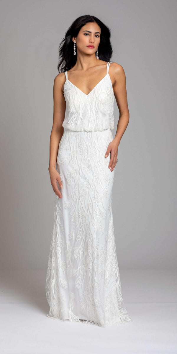 Strappy Back Beaded Embellished Blouson Dress missy / 18 / ivory