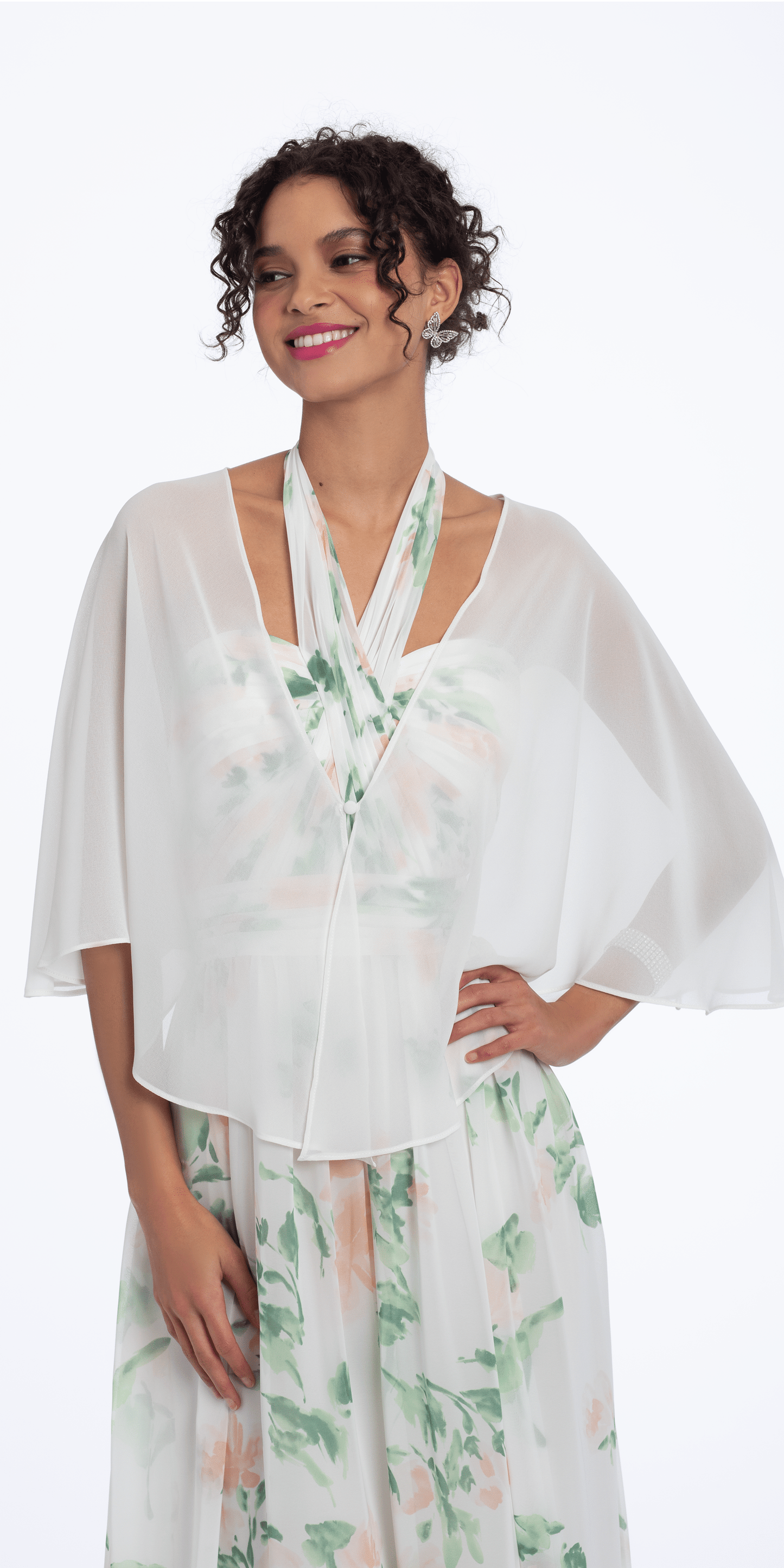 White Floral Chiffon Kimono