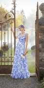 Floral Print Chiffon Column Dress with Ruffle Shoulders Image 1