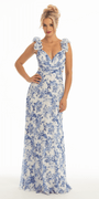 Floral Print Chiffon Column Dress with Ruffle Shoulders Image 8