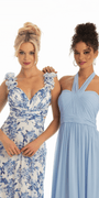 Floral Print Chiffon Column Dress with Ruffle Shoulders Image 4