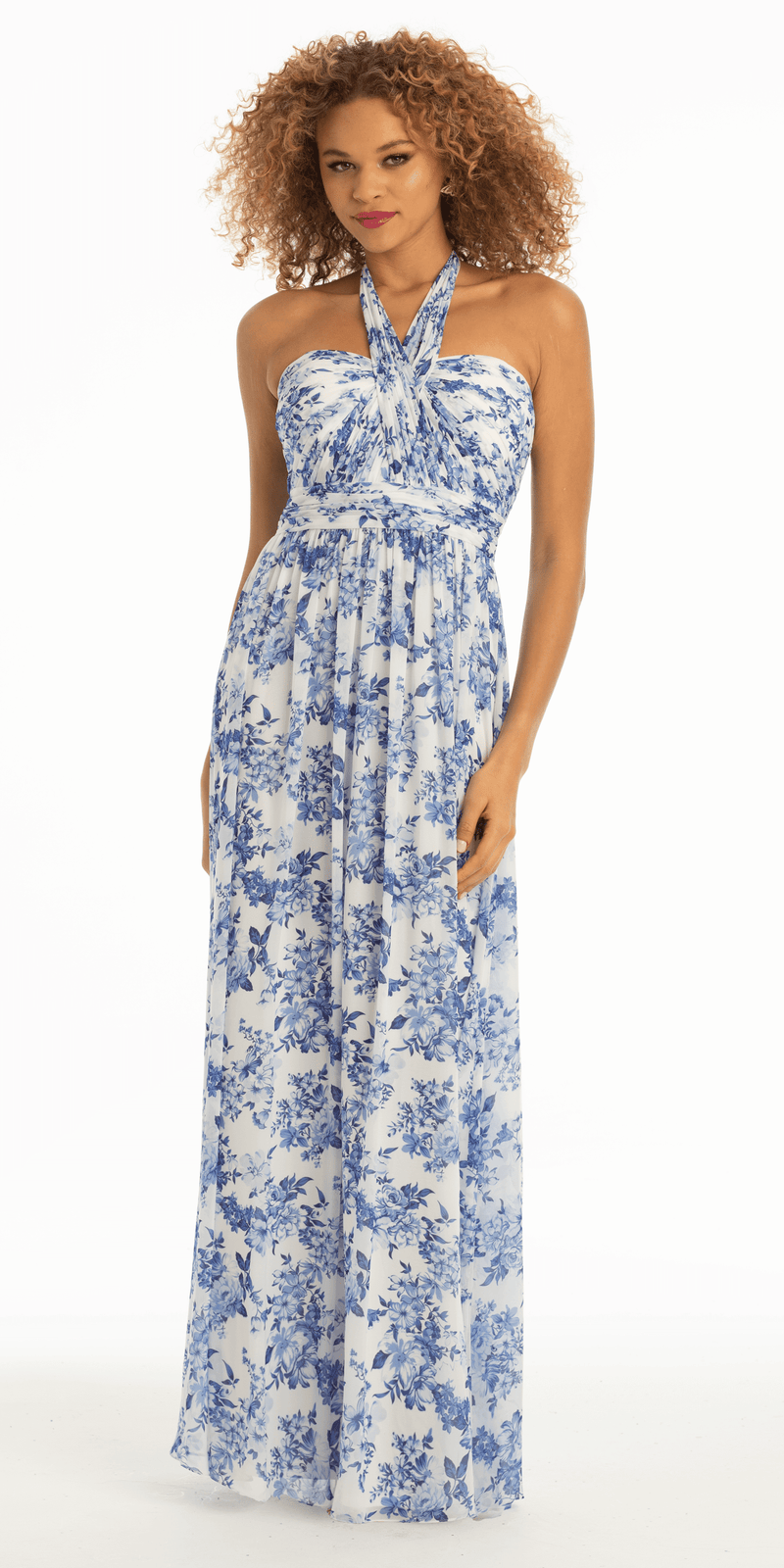 Floral Chiffon A Line Halter Dress petite / 6 / white-blue Floral Chiffon A Line Halter Dress petite / 6 / white-blue