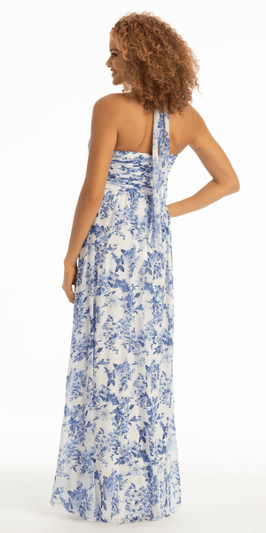 Floral Chiffon A Line Halter Dress Image 3