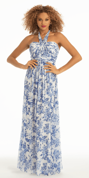 Floral Chiffon A Line Halter Dress Image 2