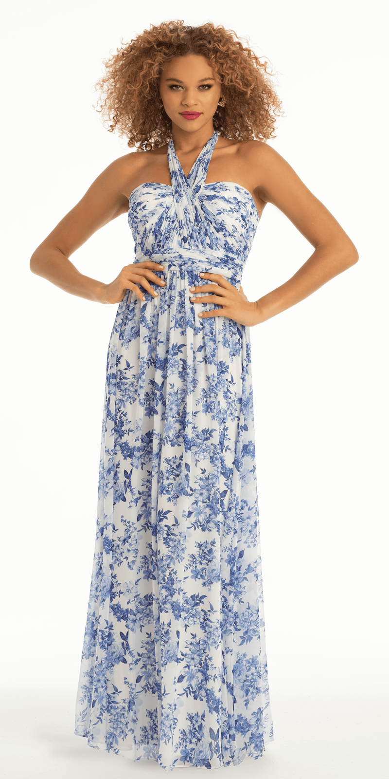 Floral Chiffon A Line Halter Dress petite / 6 / white-blue Floral Chiffon A Line Halter Dress petite / 6 / white-blue