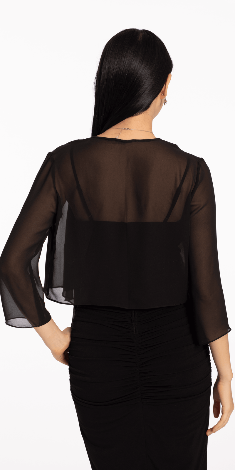 Chiffon Drape Front Jacket with Sleeves Missy / SM / Black Chiffon Drape Front Jacket with Sleeves Missy / SM / Black