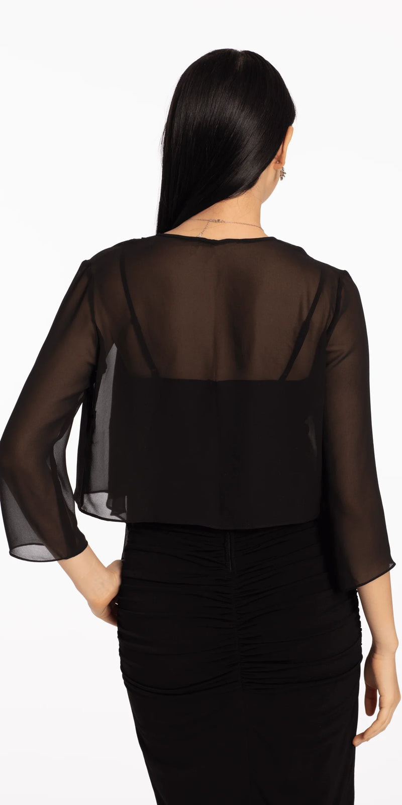 Chiffon Drape Front Jacket with Sleeves missy / SM / Black